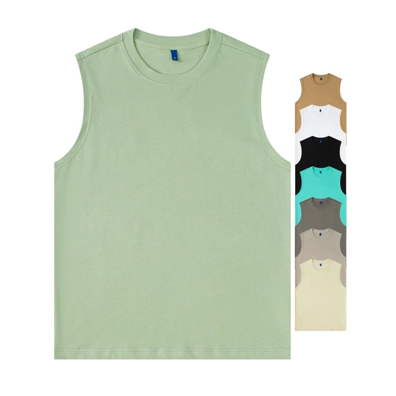 Men's Basic Style Sleeveless Cotton T-shirts With Custom Logo Breathable Summer Wearing Plain Tank Tops