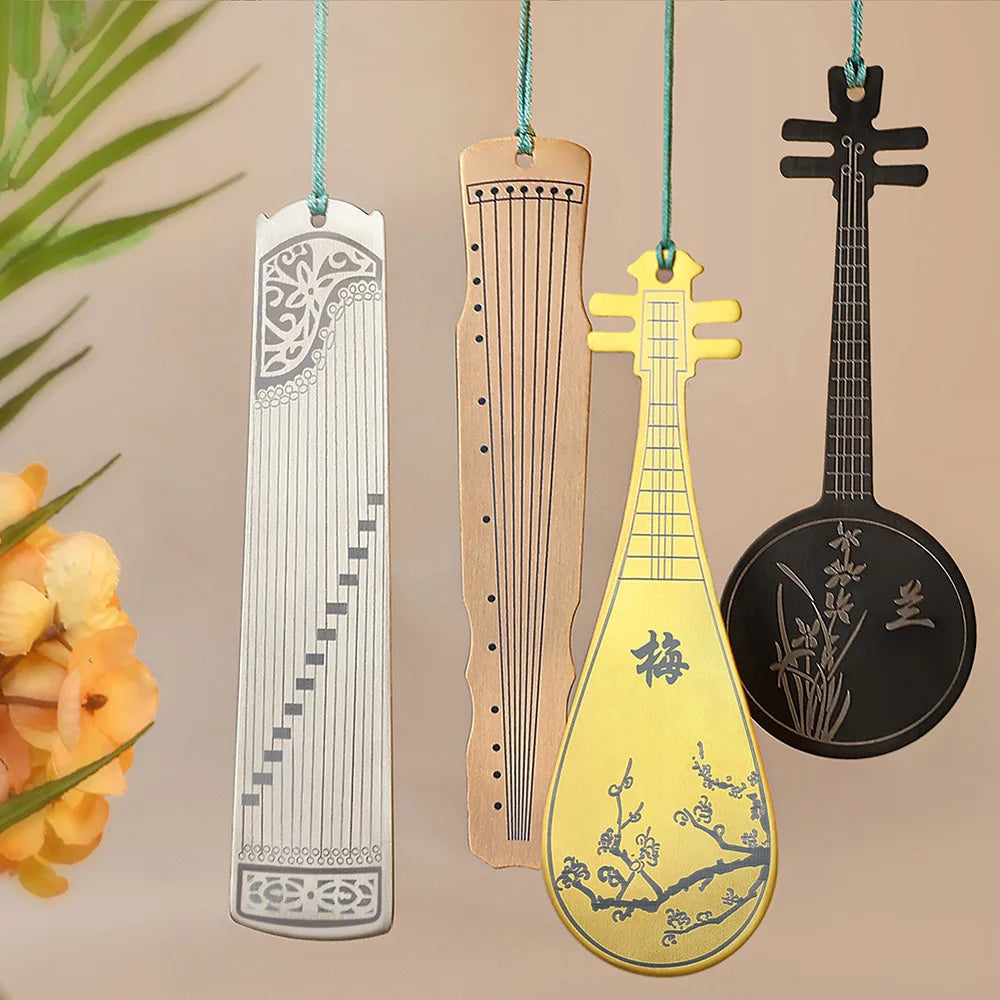 Classical Chinese Style Metal Bookmark Creative Literature Guzheng Pipa Ethnic Chinese Instruments Bookmark Literary Gifts