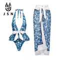 JSN 2026 Custom Vintage Ruffle Swimsuit Women Halter Backless One Piece Swimwear Bathing Suit with Swimdress for Women