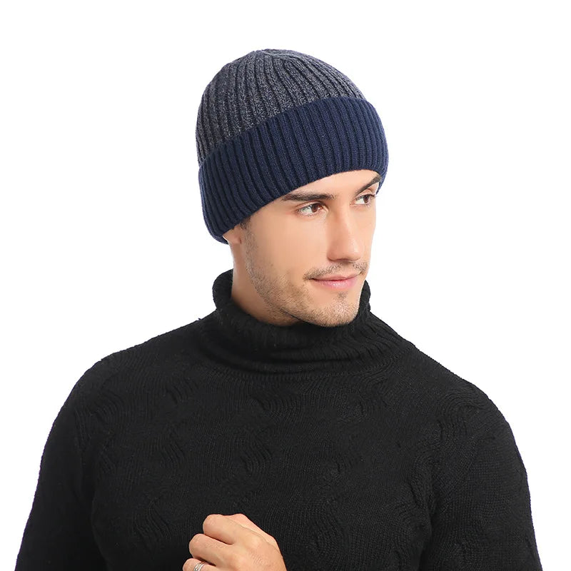 Wholesale New Style Adult Winter Beanie Hat Double Layer Hot Sale Melange with Cashmere Warm Knitted Blank for Men