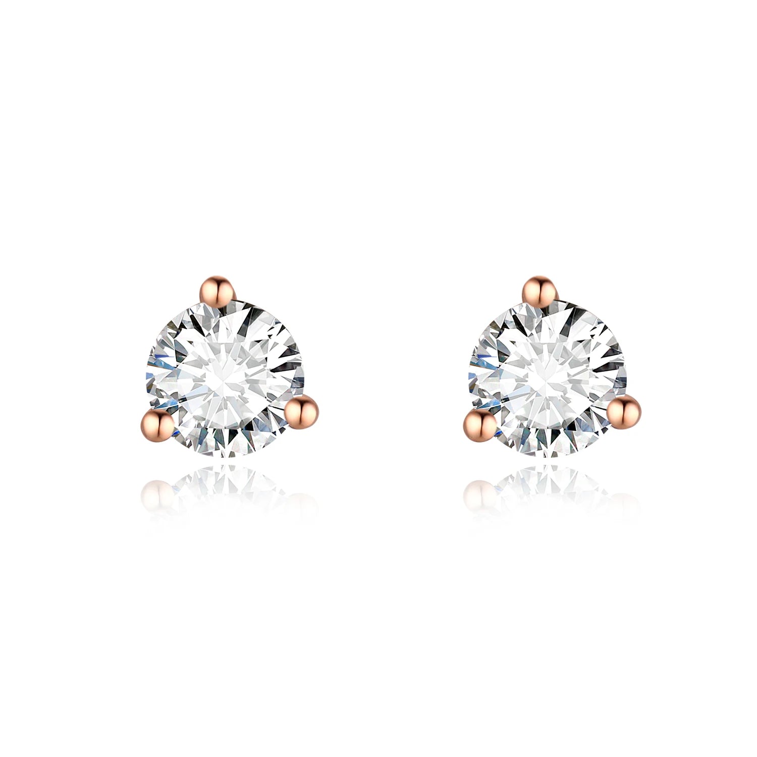 Lanphear 18K Rose Gold Stud Earrings with Round Cut Lab-Grown Diamond Classic Unisex Anniversary Party Gift Diamond Earrings