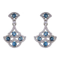 Graceful Rhodium Plated Silver 925 Natural London Blue Topaz Drop Earrings Trendy Style for Wedding Party Anniversary Gift Idea