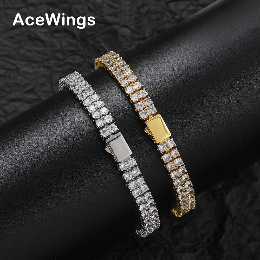 BB230 Double Line CZ Tennis Bracelet Men and Women Hip Hop Brass Chain Bracelets