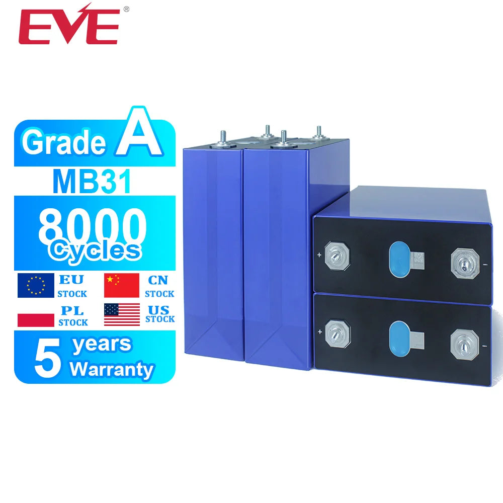 Free Ship EU PL EVE MB31 314Ah A grade CATL 587Ah Large Capacity Rechargeable Lifepo4 Cell 8000 CYCLES Home energy DDP free tax