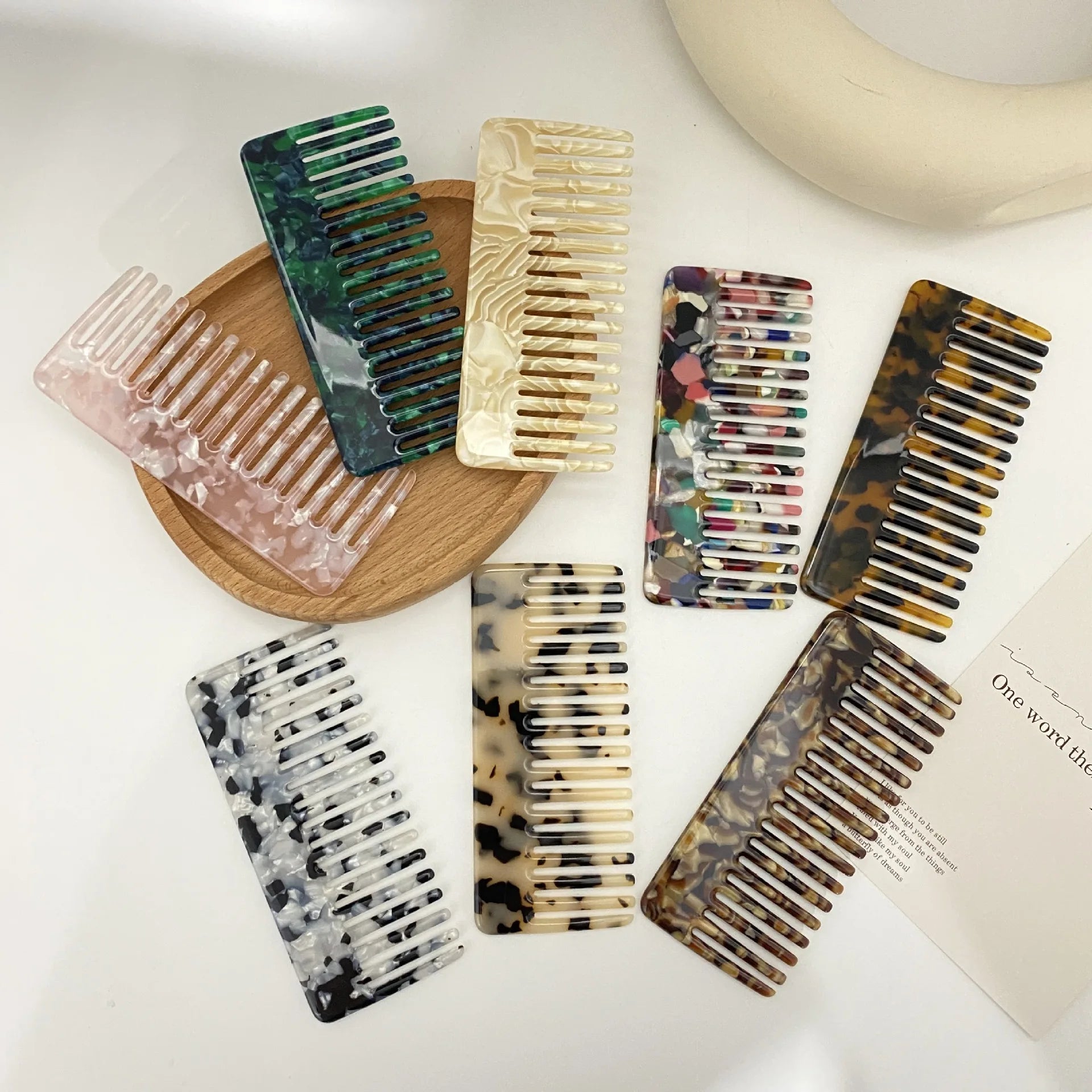 Wide Tooth Acetate Lice Comb for Home Use Shell Detangling and Curly Thick Hair with Plastic Handle