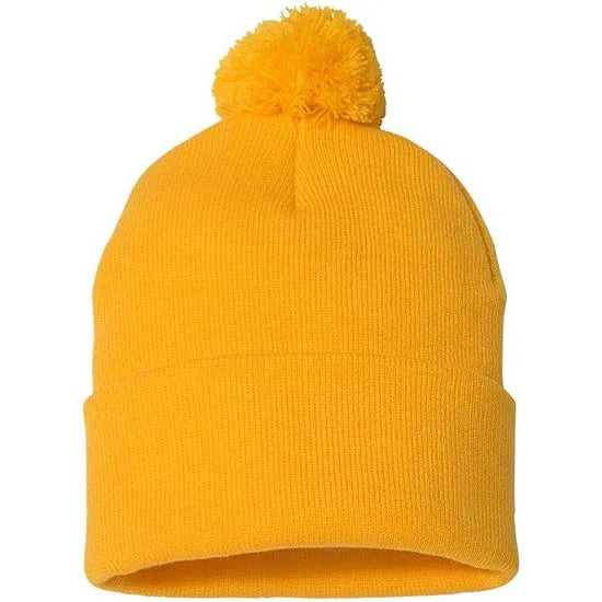 Wholesale Custom 100% Acrylic Solid Color Knitted Hats Sportsman Blank Knit Hat With Pom Pom Winter Hat Custom Your logo