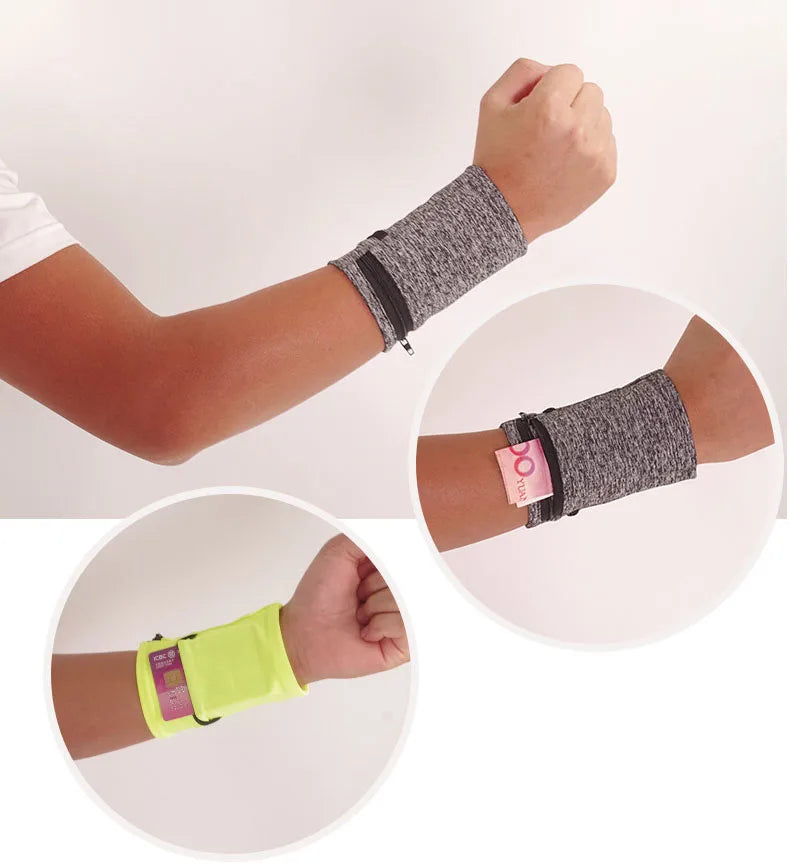 Men Women Sweat Bands Zipper Wrist Wallet Running Walking Workout Wristband Zipper Wrist Wallet Pouch