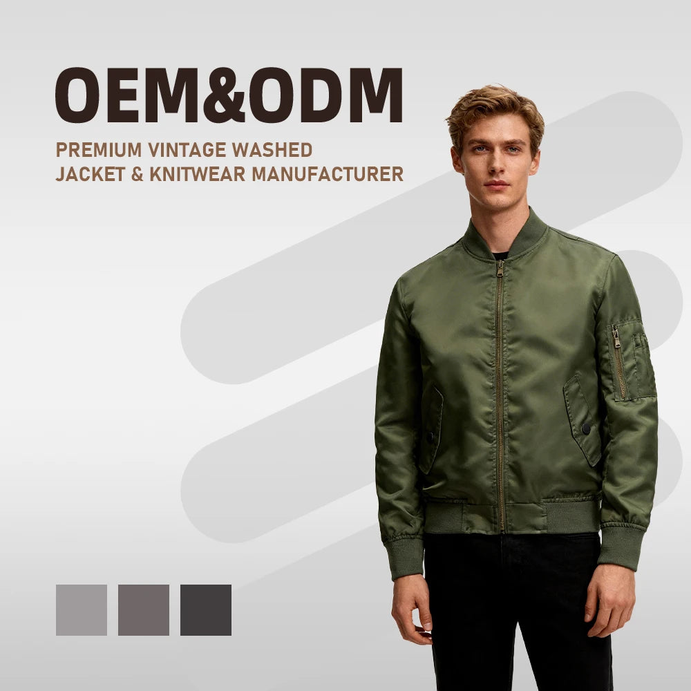 Wholesale Minimalist Solid Standing Collar Pilot Men's Jackets Mens Windproof Bomber Jacket MegaBDM