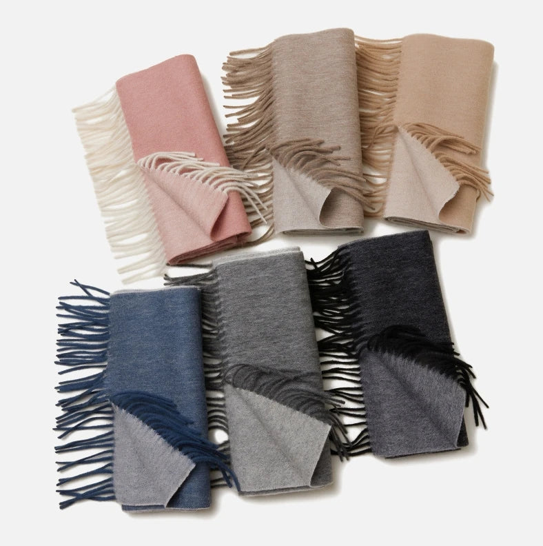 New Arrival 100% Pure Wool Scarf Autumn Soft Warm Double Side Solid Plain Color Long Tassel Scarf 30*180 cm RUNYANG for Women