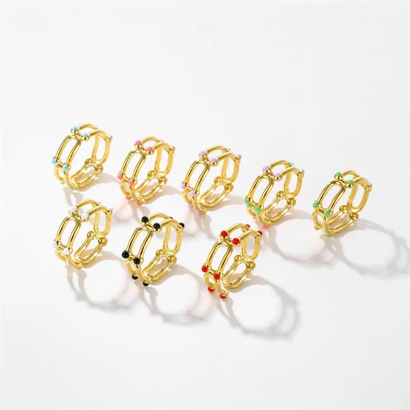 BINSHUO Wholesale Custom Boho Stackable U Shape Rings Waterproof Tarnish Free Stainless Steel Enamel Ring for Women Girls Party