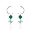 Abiding Luxury Creative Lady Jewelry Earring Micro Pave CZ Star-moon Natural Green Agate Customized 925 Sterling Silver Earrings