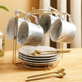 Nordic Marbled Ceramic Coffee Cup Saucer Set with Spoon and Rack Afternoon Tea Set