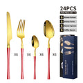Luxury Stainless Steel Flatware 24 Pcs Steak Fork Spoon Knife Silverware Restaurant Cutlery Set