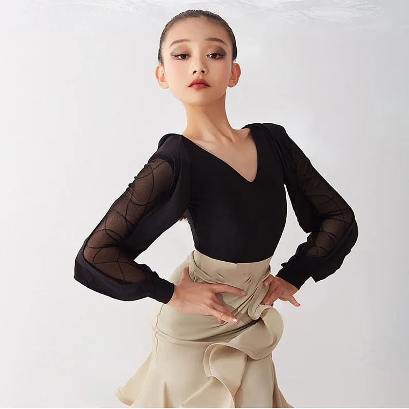 Latin Dance Dress New Training Clothes Beige Spandex Students Performance Costume