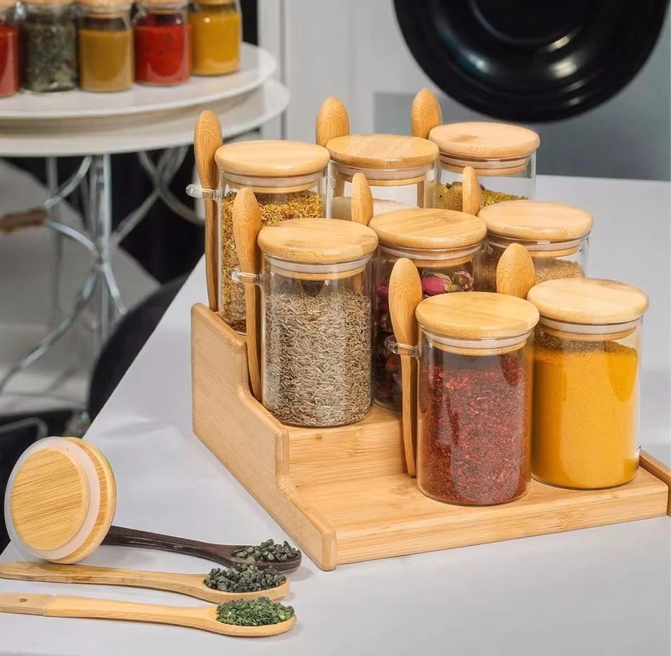 YOLOWE HOME 10oz /12ozGlass Jars with Bamboo Lids Kitchen Organizers & Spice/Candy Storage Containers for Home Use