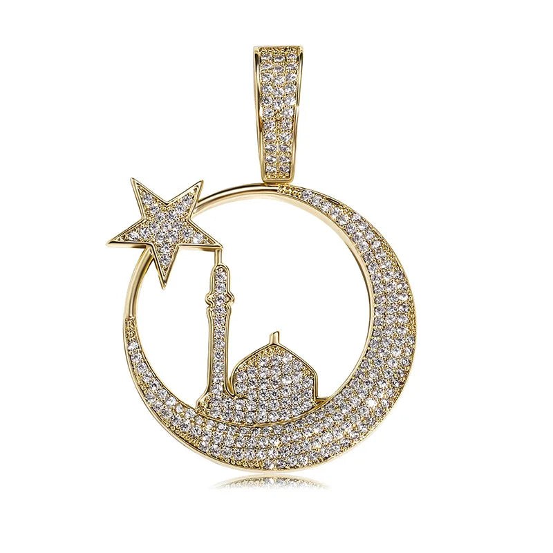 Newest Delicate Stars and the Moon Pendant Full Iced Out Cubic Zircon Pendant Necklace Hip Hop Fashion Jewelry Gift for Women