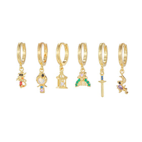 Hot New Cartoon Princess Zircon Earrings 18K Gold Plated Brass Earrings Fashion Jewelry Geometric Earrings for Women