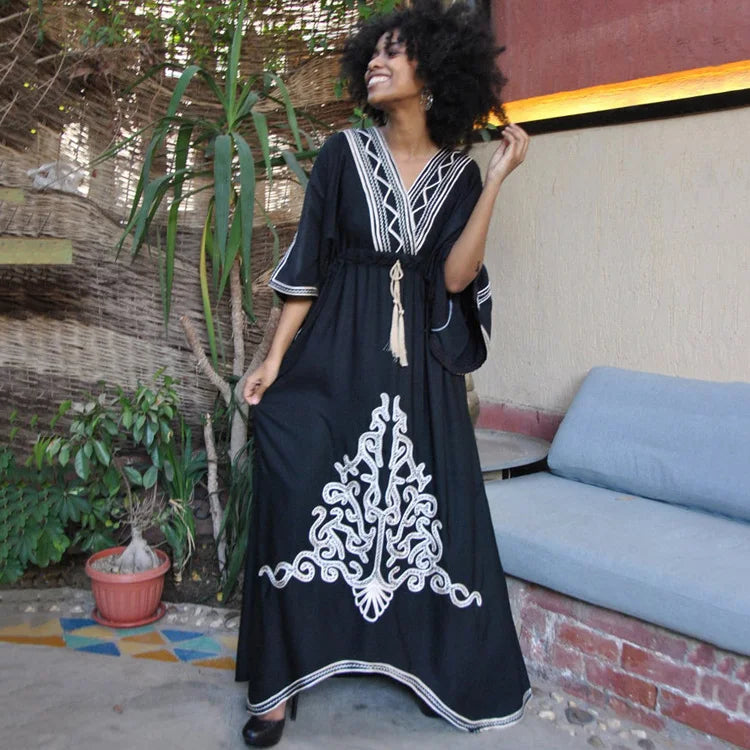 Beach Kaftan Rayon Embroidered Holiday Robe Dress Cover up Swimwear