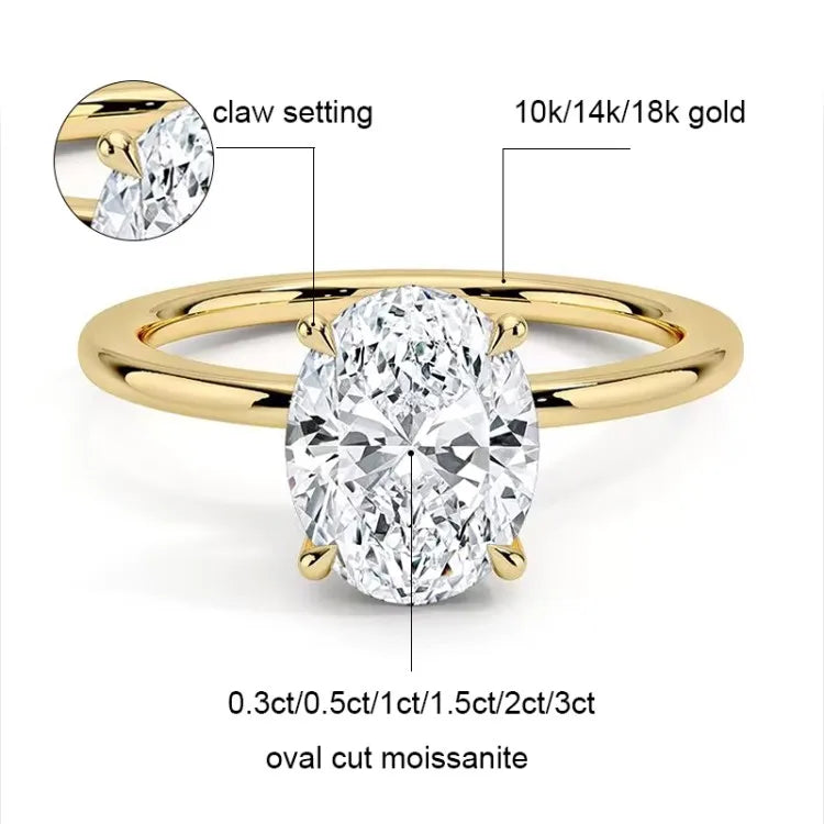Starsgem 10K 14K Gold Moissanite Ring 2ct Oval Cut DE VVS Moissanite Stone Ring Yellow Rose Yellow Gold Moissanite Ring
