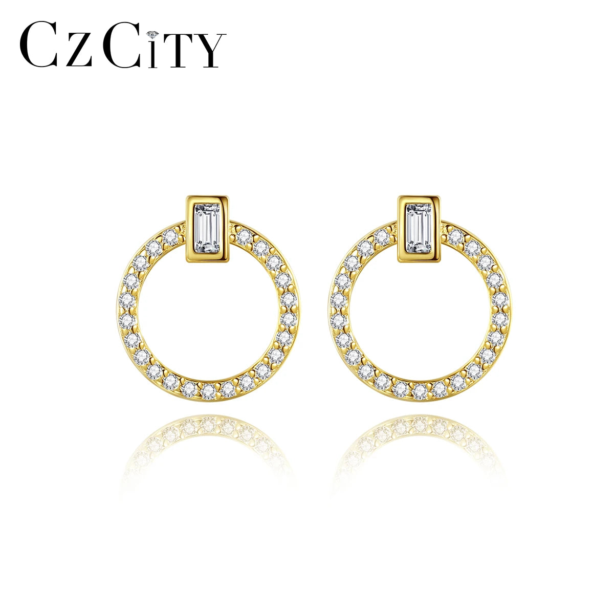 CZCITY Designer Trendy Diamond Earing Gold Plated Ear Ring Jewelry 925 14K Hot Sale Hoop Circle Earring