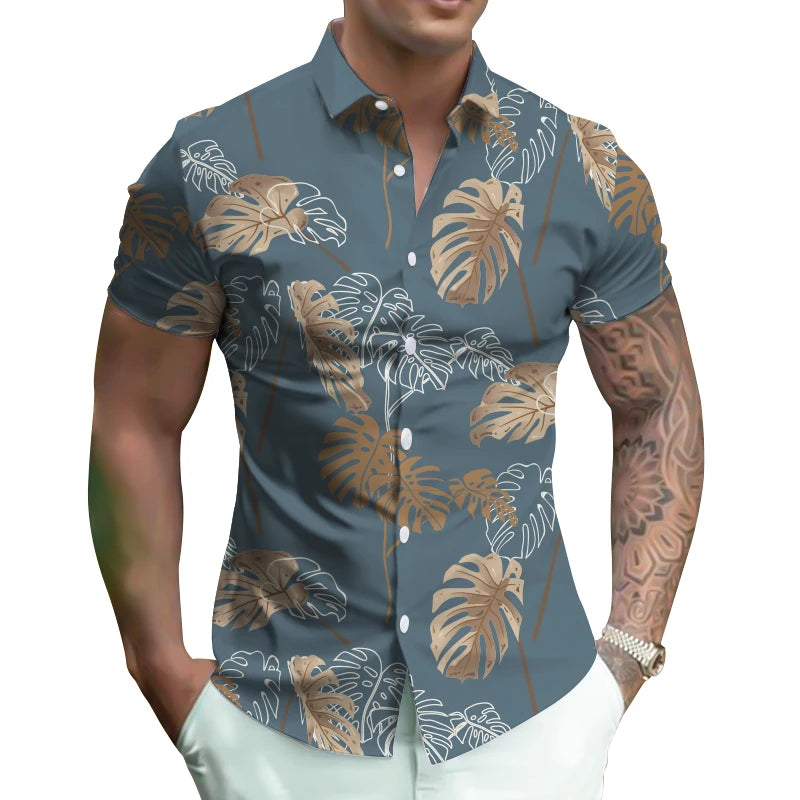 Men's Summer Beach Casual Hawaiian Shirt Short Sleeves Printed Button Down Anti-Wrinkle Feature