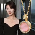 Creative Design Diamond Personality Clavicle Chain Rotating Opal Pendant Necklace Stainless Steel 18k Gold Jewelry for Women