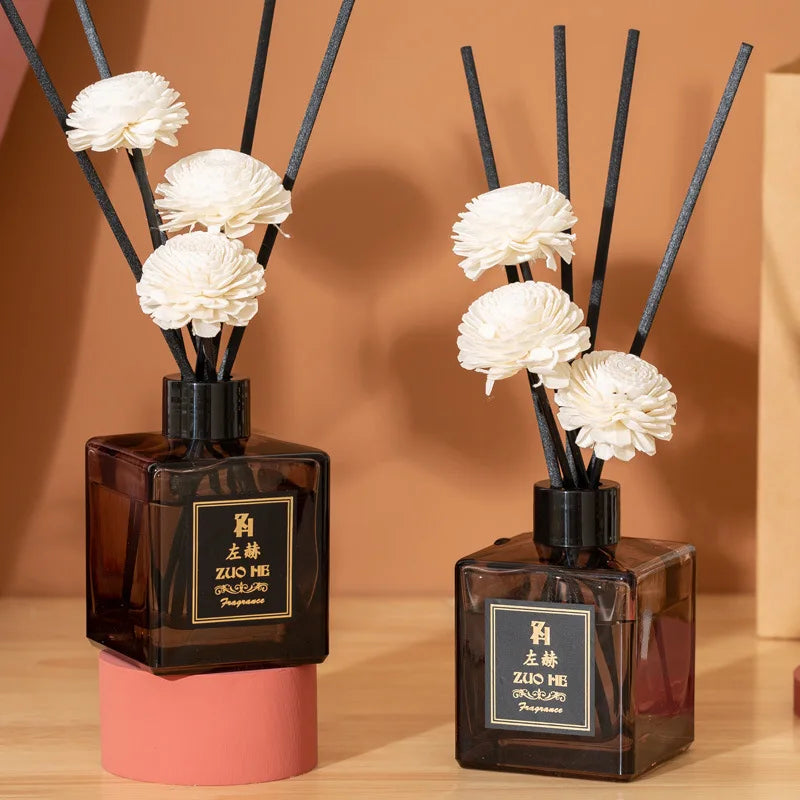Long-Lasting Fireless Glass Reed Diffuser Set Home Bathroom Air Freshener and Ornaments for Home & Rooms Aromatherapy Features MegaBDM