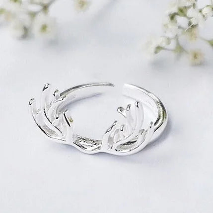 925 Pure Silver Opening Ring Deer Horn Plain Silver Ring South Korea Pure Silver Ornaments Wholesale