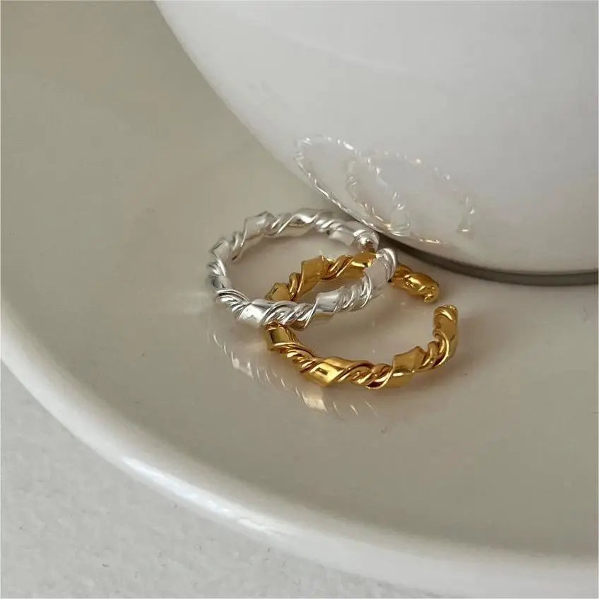 Irregular Design Gold Plated Knot S925 Sterling Silver Simple Design Cold Wind Open Adjustable Rings for Women J1249