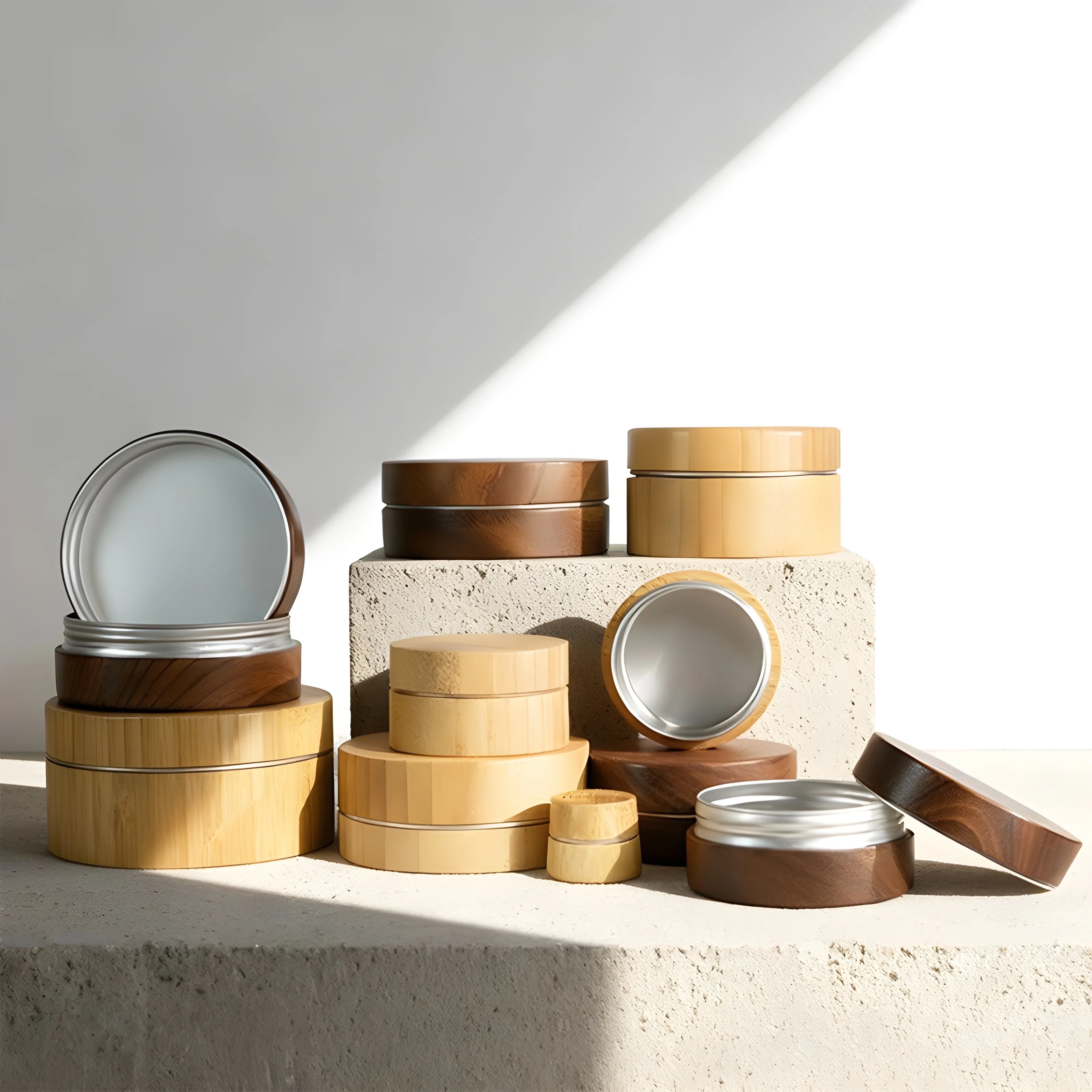 Natural Customized Wooden Bamboo Cream Bamboo Containers Aluminum Inner Jar for Eye Cream Wholesale 15g 20g 30g