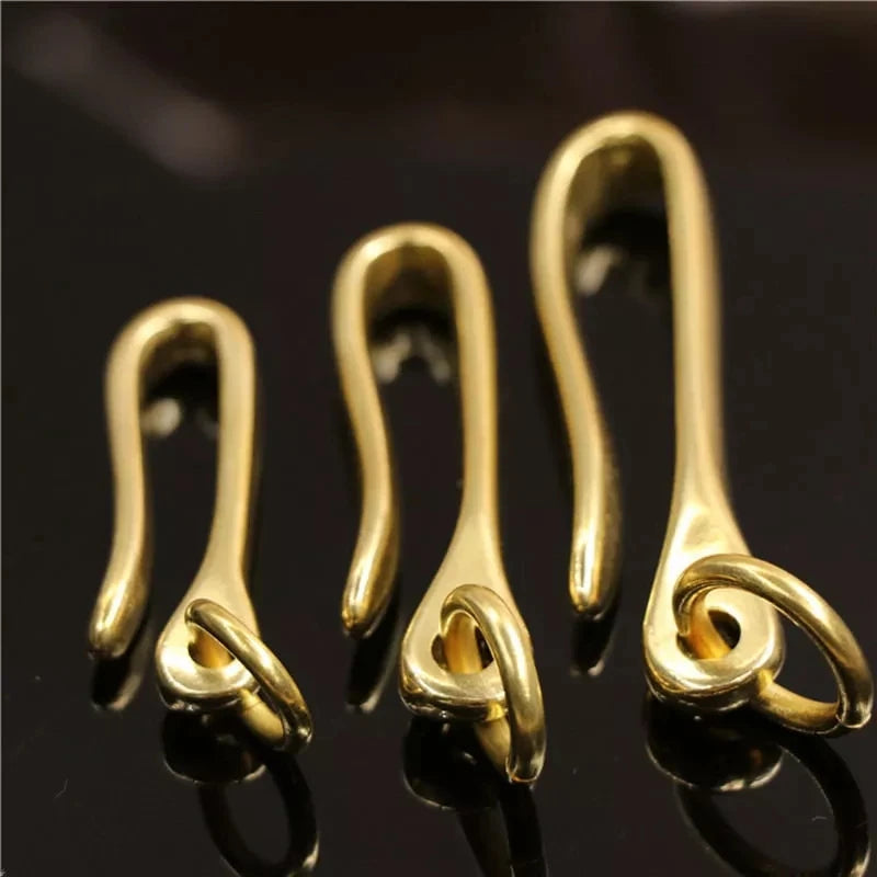 Cloxy Long 50/60/70mm Brass Key Ring Fitting Belt U Hook for Wallet Key Chain Hook Brass Wallet Fish Hook