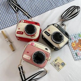 New Creative Funny Personality Camera Small Satchel Cute Contrasting Small Woven Purses Handbags Leather Hand Bags