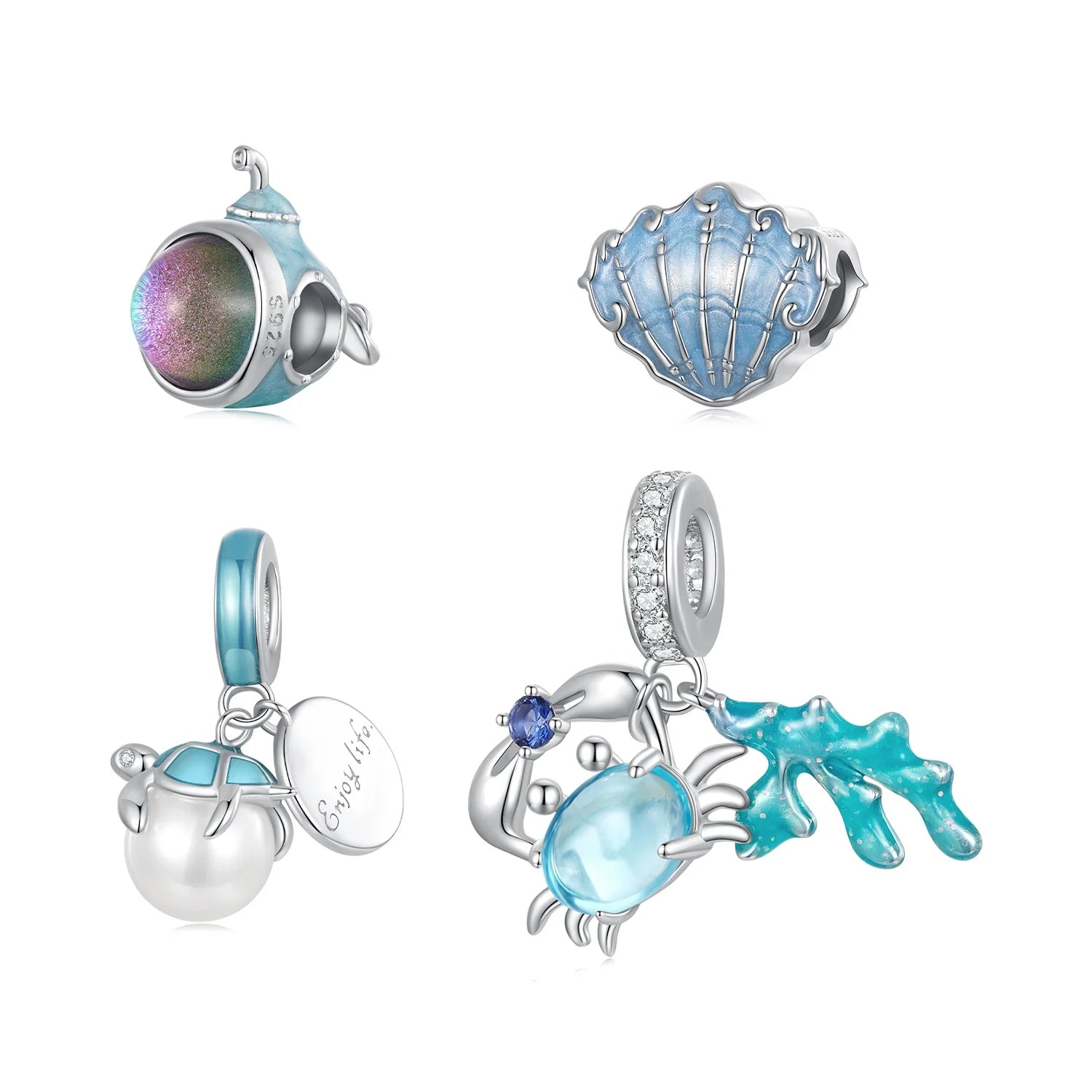 Ocean Series 925 Sterling Silver Freshwater Pearl Turtle Pendant Charm Fit Bracelet Necklace DIY Women Fashion Jewelry Making