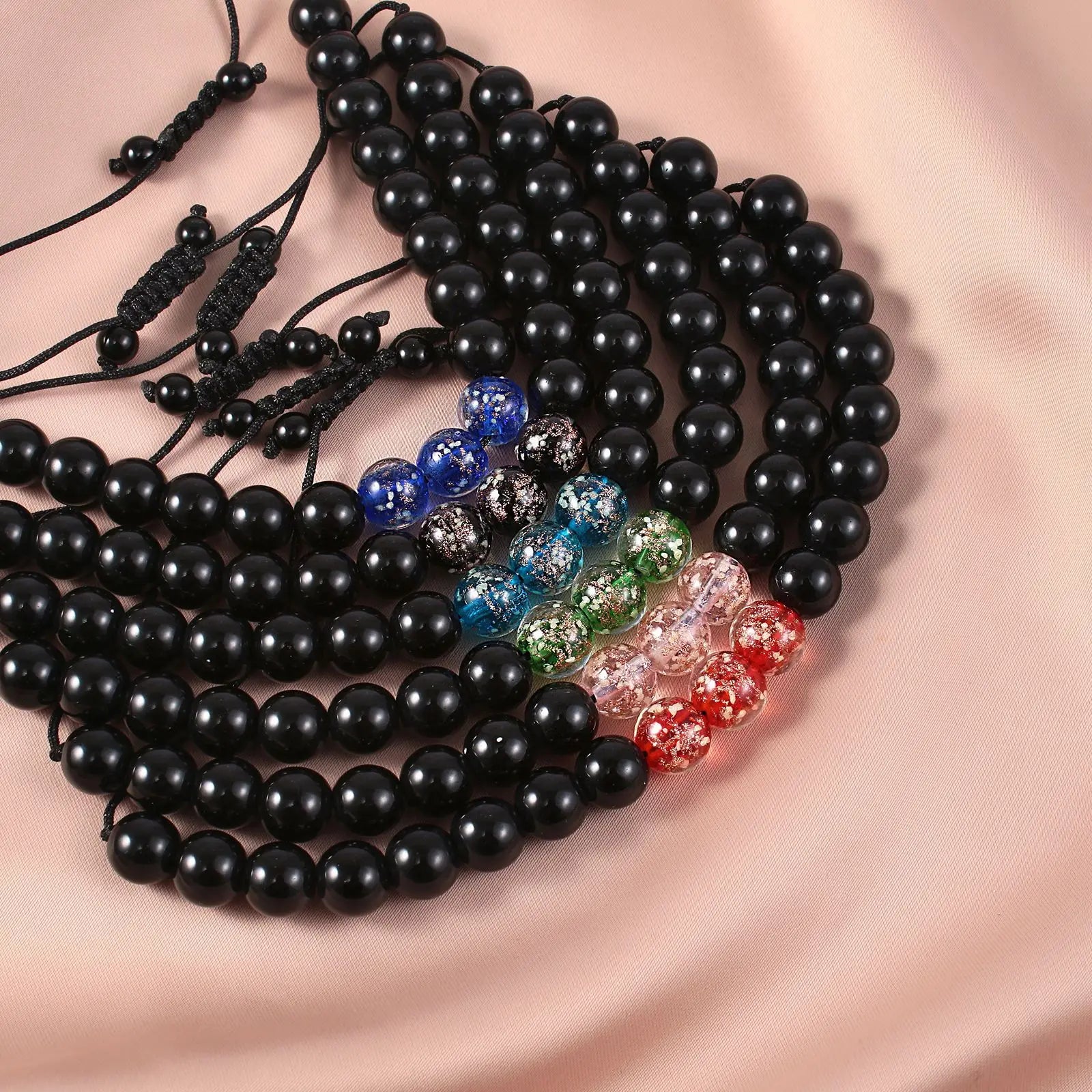 Handmade Natural Gem Obsidian Stone 10mm Glow in the Dark Charm Yoga Healing Luminous Beads Bracelet Band Jewelry Women and Men