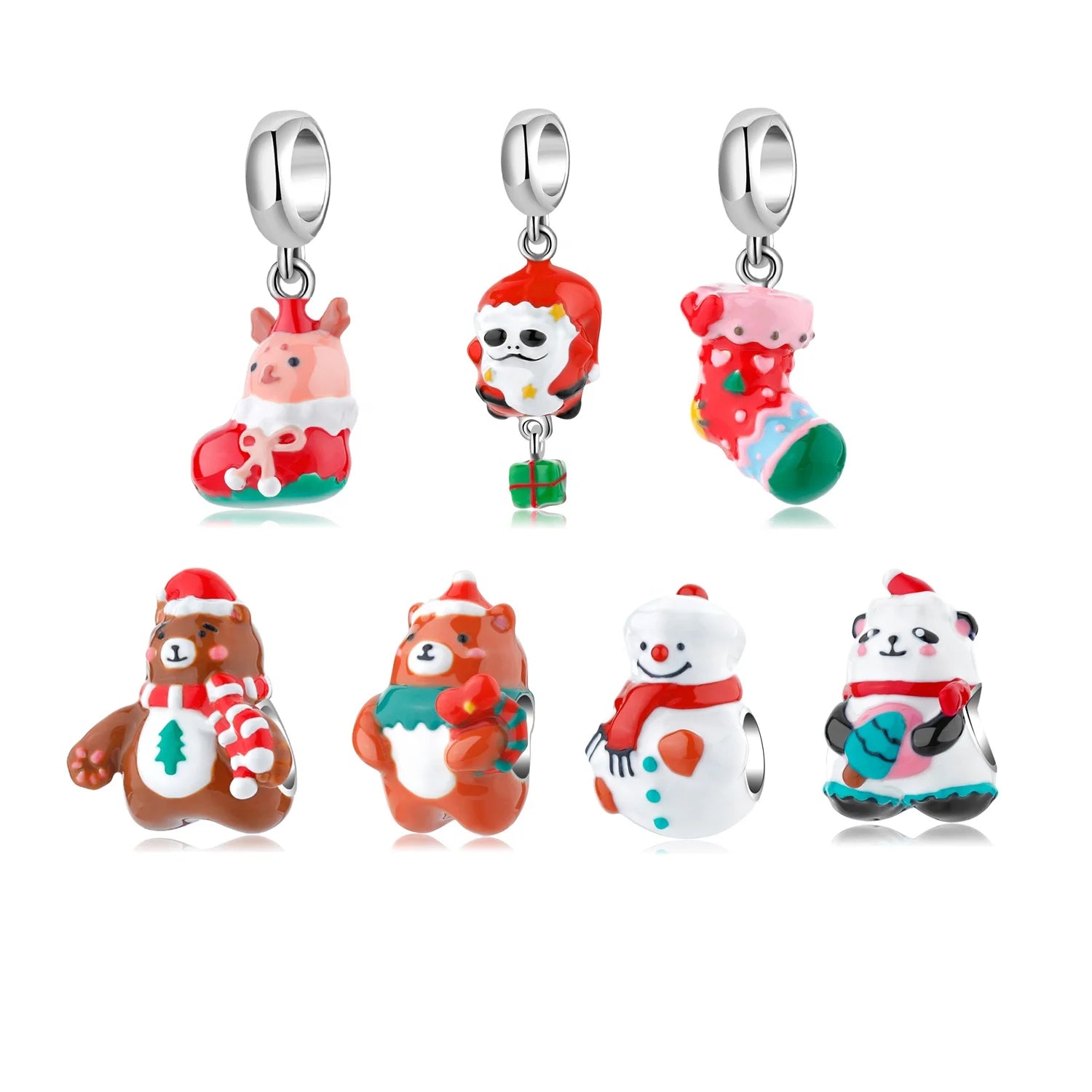 Snowman with Red Scarf Charms 925 Sterling Silver Enamel Cute Beads for Original European Christmas Bracelets DIY Charms Jewelry