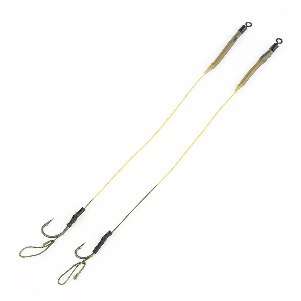 W.P.E 2pcs/pack Carp Fishing Hair Rig 4#/6# Barbed Fishing Hook Ready Made Boilie Tied 20cm 45LB Braided Coated Fishing Line