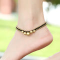 Ethnic Style Double Anklet From Thailand Retro Copper Bead & Brass Material Wax Rope Braided Minimalist Ethnic Jewelry