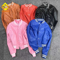 Women's New Fashion Dyed Fabric for Winter PU Leather Motorcycle Jacket With Buttons Cotton-Filled Patchwork Short Coat