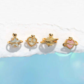 Fashion Jewelry Sweet Heart-Shaped Stud Earrings Set 18K Gold Plated Brass Earrings Zircon Earrings Set and Crowns