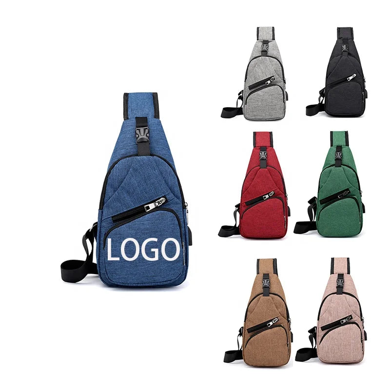 Hot Sell Cheap USB Outdoor Sports Shoulder Phone Powerbank Oxford Cloth Custom Crossbody Bags With Logo