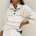Custom Collar Button up Ladies Wool Women'S Knitwear Sweater Loose Stripe V Neck Knitwear Knitted Polo Pullover Shirt