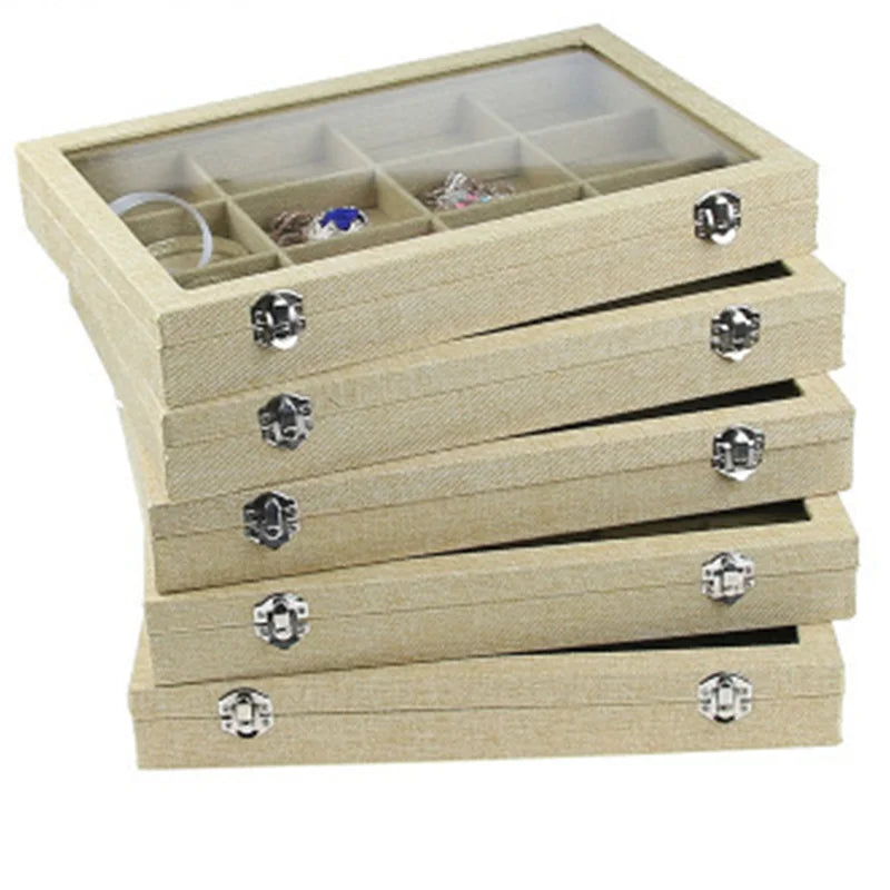 Wholesale Linen Jewelry Container Storage Box for Necklace Ring Pendant Earrings Bracelet Display Props