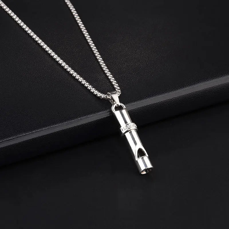 Fashion Punk Stainless Steel Loud Whistle Vintage Personalized Men Necklace for Emergency Hip Hop Necklace Jewelry Harajuku