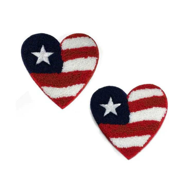 DIY Cute-Patch Love Heart American Flag Iron on Sew on Chenille Patch USA Flag Emblem Embroidered Patches
