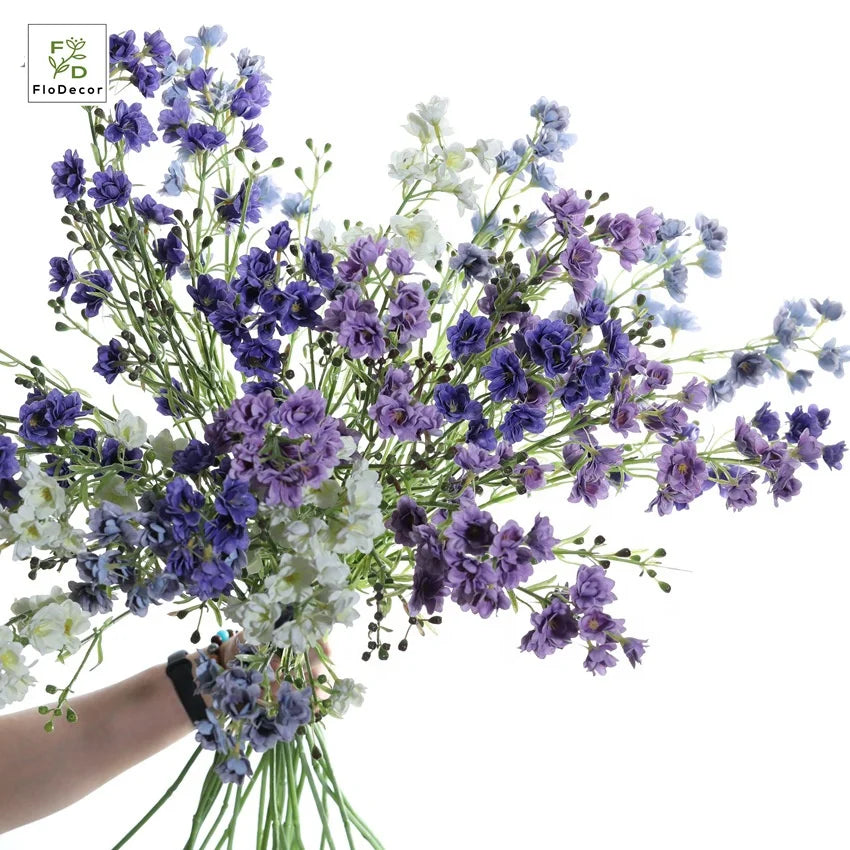 New Arrival European Style Artificial Small Delphinium Ajacis Real Touch Flower Wedding Bar Living Room Decoration