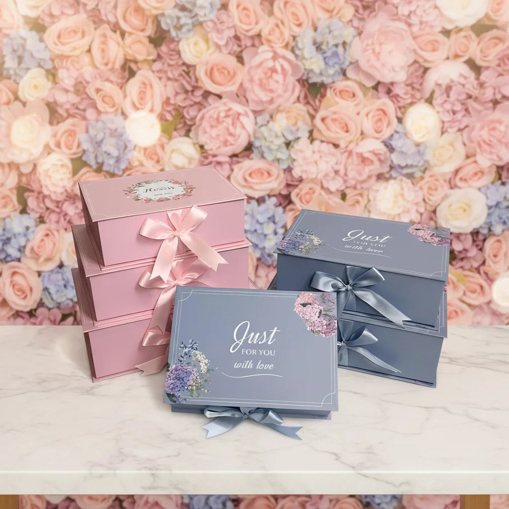 In Stock (customizable) Rectangular Flower Gift Box 3-piece Set of Flip Box with Ribbon Creative Wedding Box