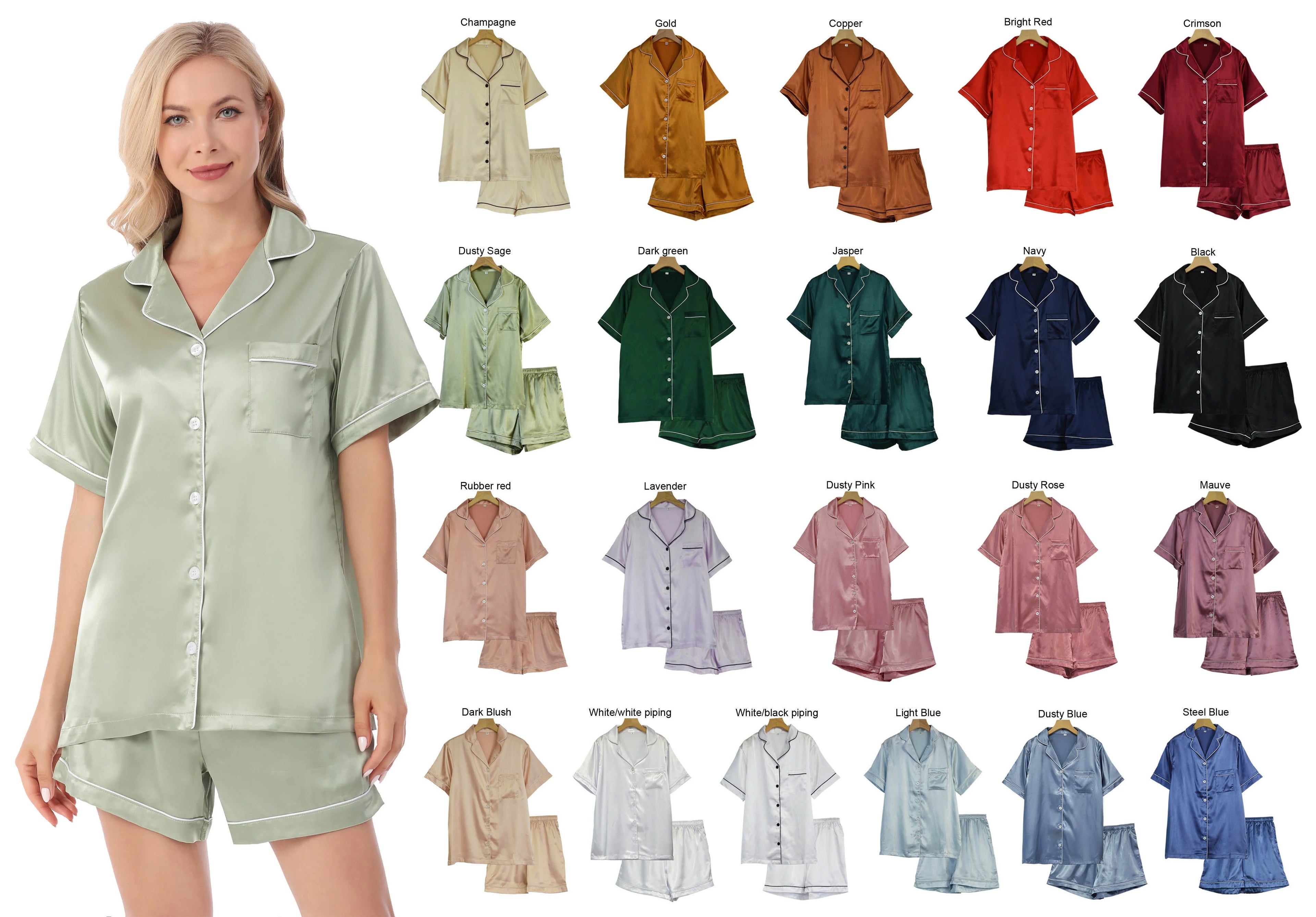 RTS Luxury Silk Satin Plain Women's Bridal Wedding Party Gift Home Night Wear 2 Pcs Shorts Pajamas Set All Season Bride Pajama