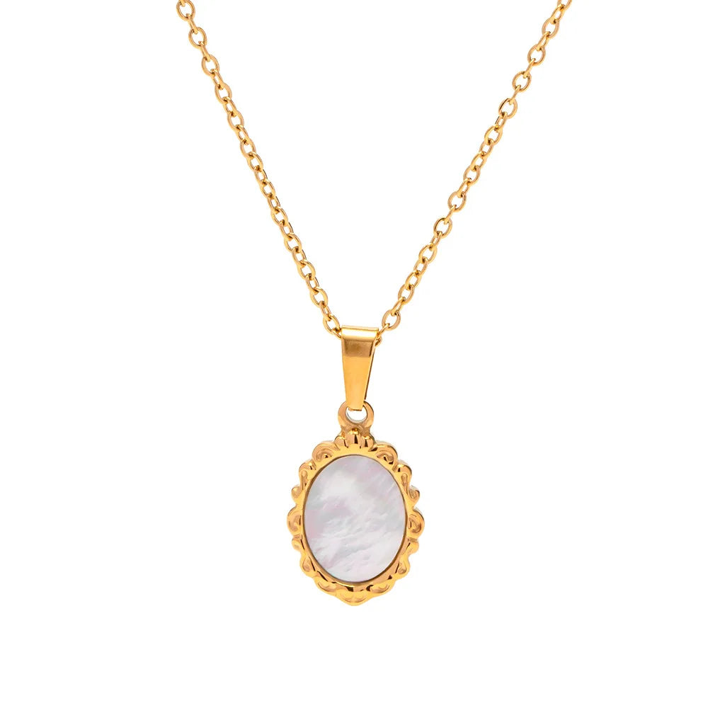 Dropshipping Natural White Shell Necklace for Lady Waterproof 18k Gold Plated Stainless Steel Pendant Classic Fashion Necklace