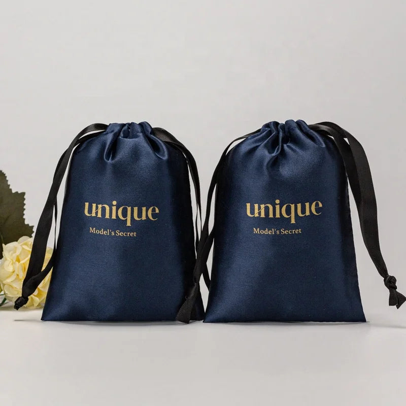 Custom Logo Small Satin Dust Pouch Gift Packaging Hair Wig Large Silk Bag Satin Drawstring Bag Custom Satin Bags With Logo