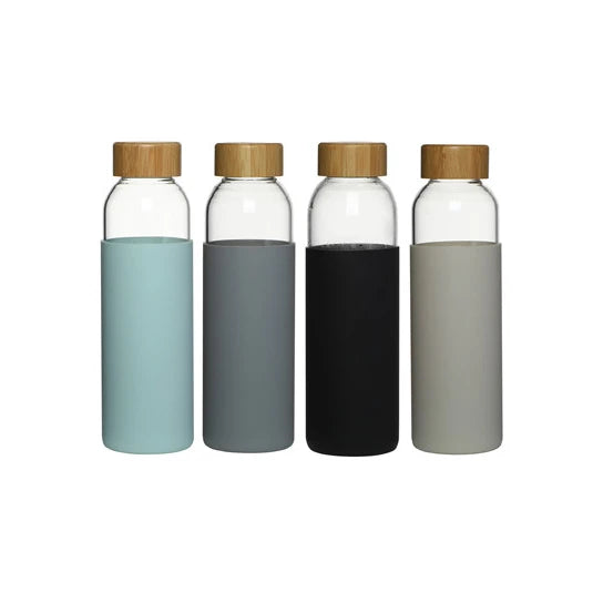 Eco-Friendly 500ml BPA-Free Borosilicate Glass Water Bottle with Bamboo Lid and Silicone Sleeve for Drinkware